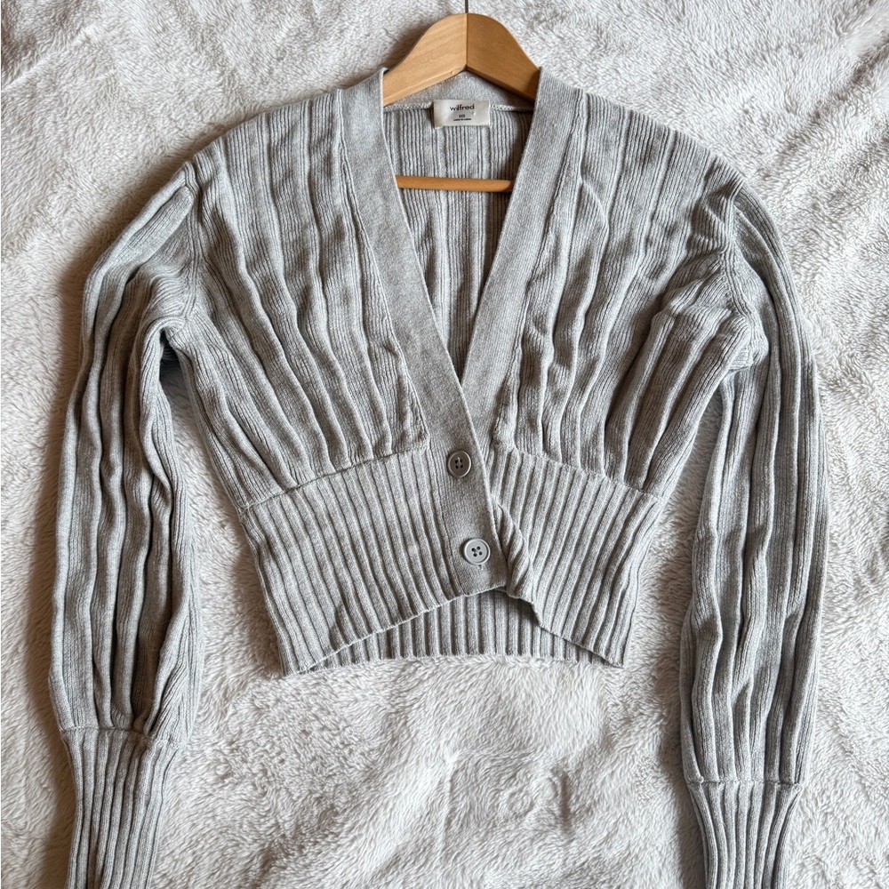 Wilfred Gray Ribbed Cardigan with Fitted Waist